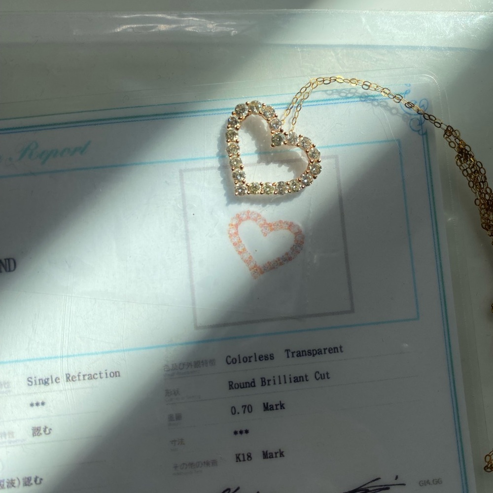 18k yellow gold with real diamonds heart pendant necklace! Beautiful! 18” - Picture 6 of 7